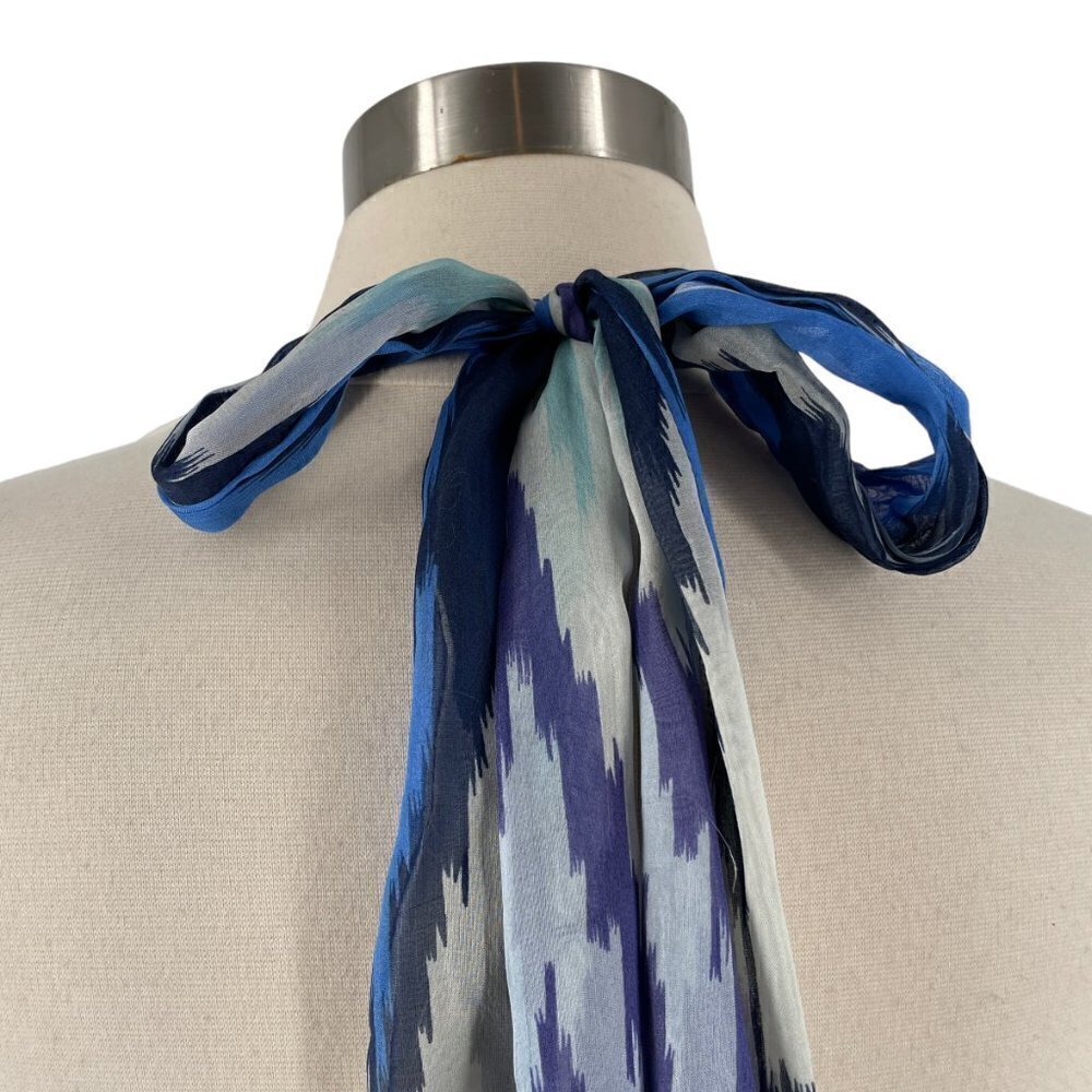 NWT Alexis Tula Yoda Silk Blue Abstract Print Halter Maxi Dress with Train Small - Picture 3 of 11
